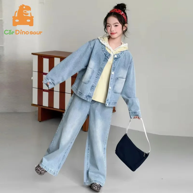 

Комплект из 3 предметов для девочек-подростков (120-170 см): худи, джинсовая куртка и джинсы (весна-осень)