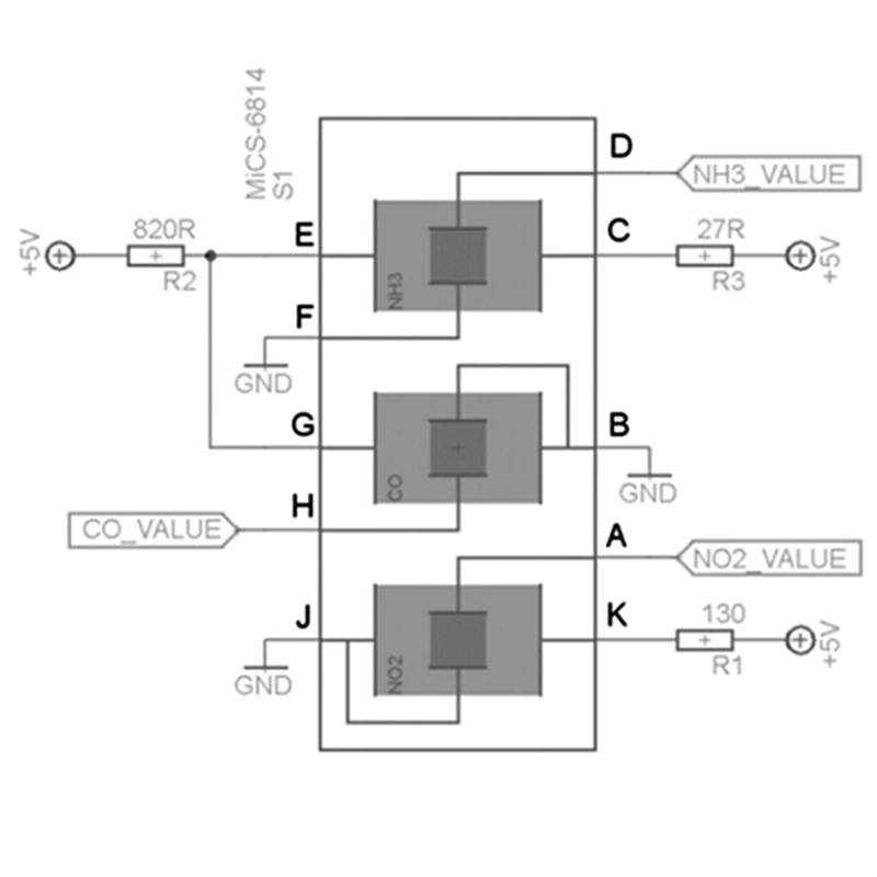 MICS-6814 Gas Sensor Carbon Monoxide CO NO2 NH3 Nitrogen Oxygen Air Quality Detection Numerical Sensor Module