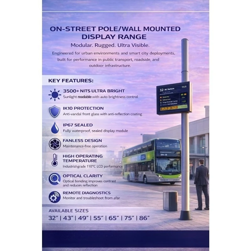 Industrial 32 Inch Outdoor Digital Display Module 3000 Nits IP67 IK10 Portrait Pole Mount for Public Areas