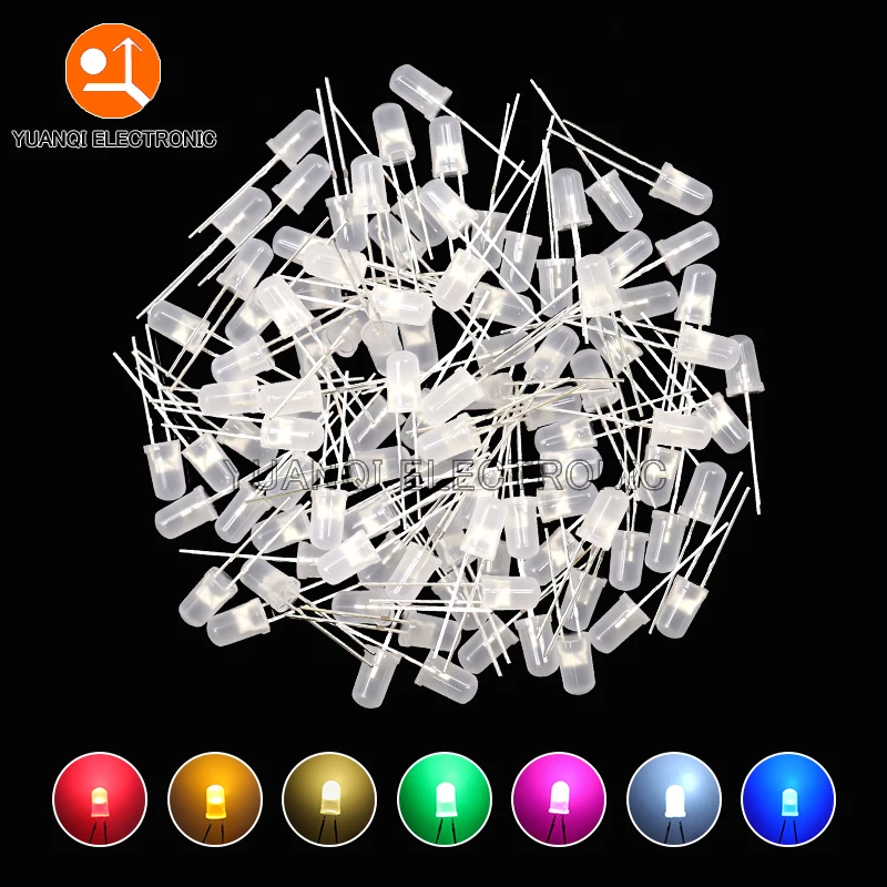 1000pcs/bag 5mm LED Diode F5 Assorted Kit White Green Red Blue Yellow Orange Pink Purple Warm White DIY Light Emitting Diodes