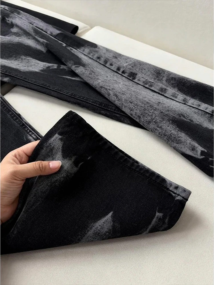Bla Tie Dye Jeans Men's Spring Autumn Tall Extended Micro Flared Pants Unique Design Straight Blade Jeans Casual Loose Fit