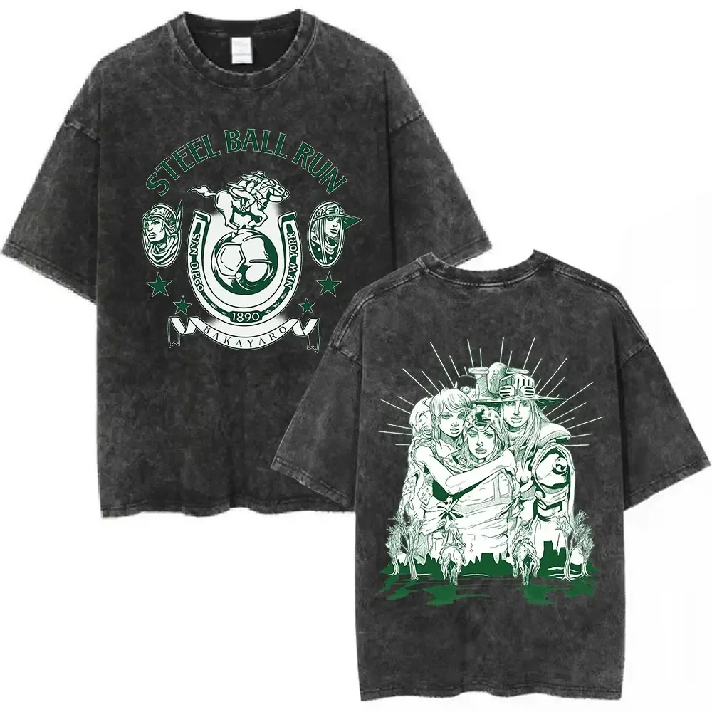 Customization Shirt Vintage Washed Anime Jojo Bizarre Adventure T-shirt Dio Brando Manga T-shirts Men Women Cotton Casual Oversi view 4