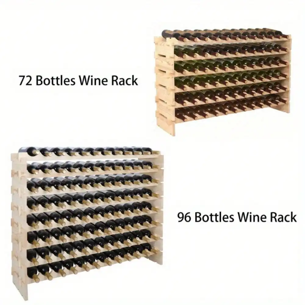 

96/72 Bottles Wood Wine Rack Home Pub Solid Freestanding Storage Decor