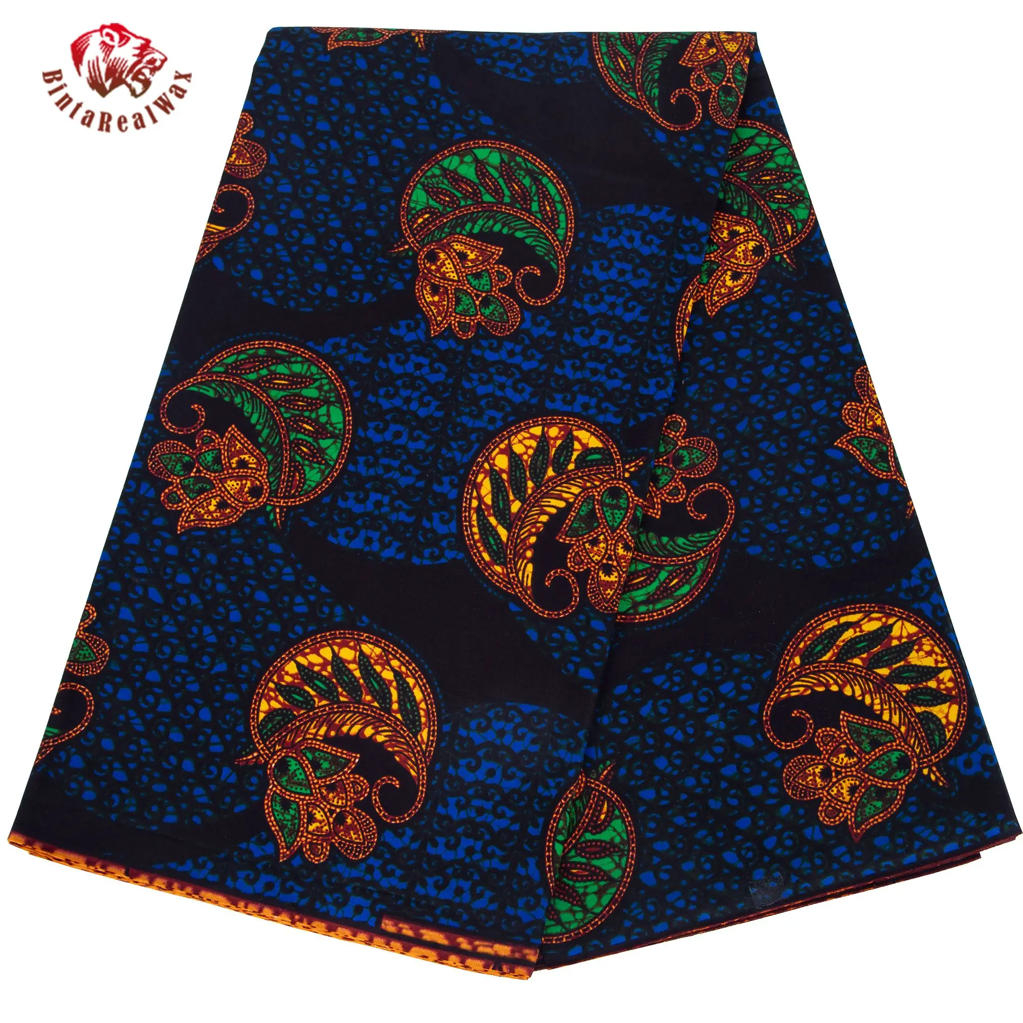Binta Real Wax African Print Cotton Fabric Dark Blue Paisley Pattern Cloth 24FS1605