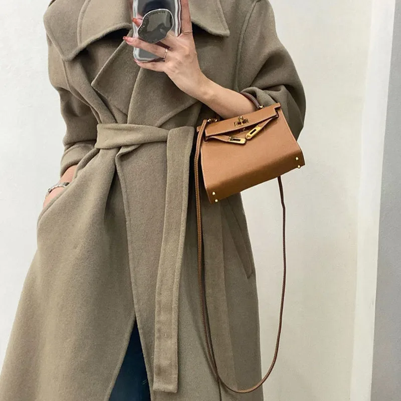 Winter Women Coat Cashmere Knitted Icon Autumn Warm Wool Classic Ladies Casual Outerwear Female Ddouble-facedersized Long Belted