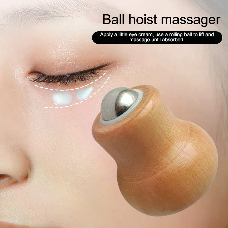 أدوات تدليك الوجه الخشبية، أدوات تدليك كرة حديدية صغيرة محمولة باليد، أدوات العناية بالبشرة، سهلة التنظيف والاستخدام