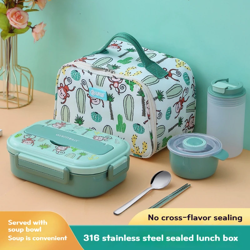 316 Stainless Steel Insulated Lunch Box, Cartoon Lunch Box for Students and Children, Portable Split Box for Work