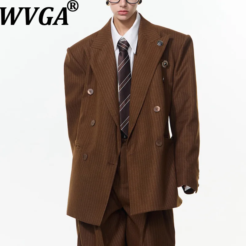 WVGA Spring Autumn New Man Tide Turn-Down Collar Striped Trendy Blazers Niche Chic Casual Wide-Leg Draped Suit Pants Ins W14848