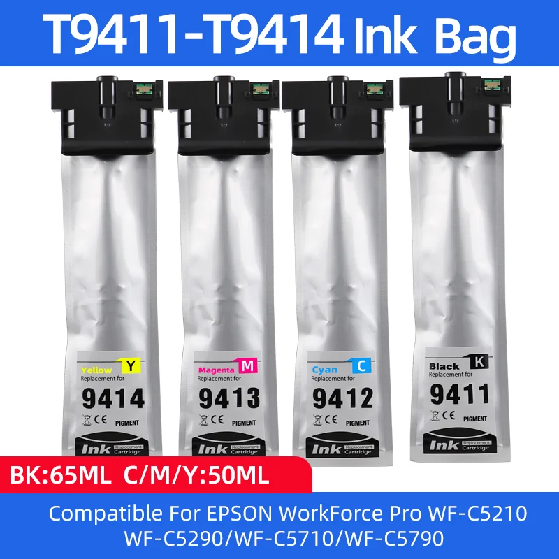 

T9411 T9412 T9413 T9414 Сумка для чернил, совместимая с EPSON WorkForce Pro WF-C5210 C5290 C5710 WF-C5790 R04L R04X с мешком для пигментных чернил