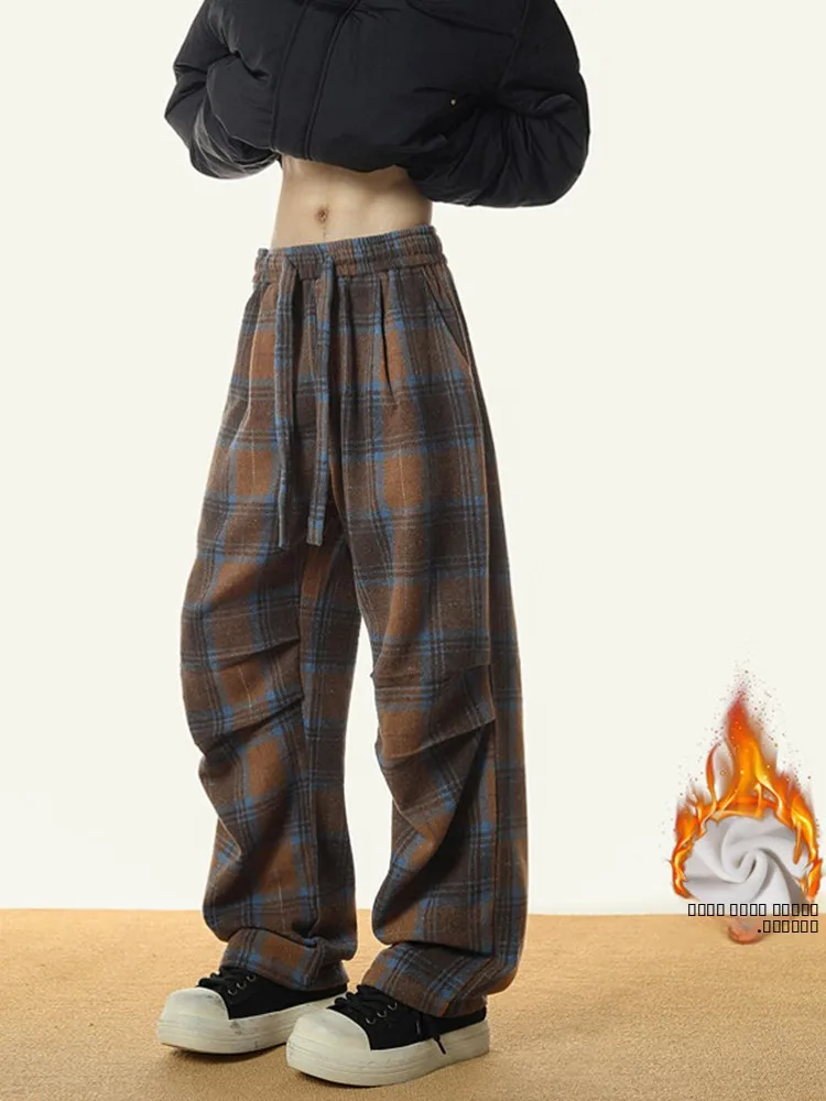 

Men's Winter Thiened Fce Lined Woolen Casual Pants Cargo Folded Design Paratrooper Sle American Retro Long Trousers