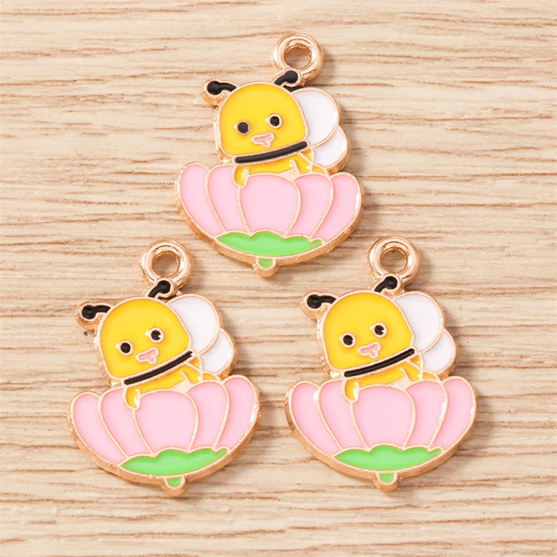10 Stück Mix Cartoon Tier Biene Charms Emaille Honigbiene Blume Charms Anhänger für Schmuckherstellung Halsketten Ohrringe DIY Handwerk Geschenk – Detail 11