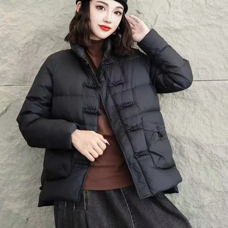 Women  Winter  Hooded  New  Down Jacket  Short  Retro  Lightweight  Warm  Casual  Elegant  Pocket  Design  Fashion  New Chinese