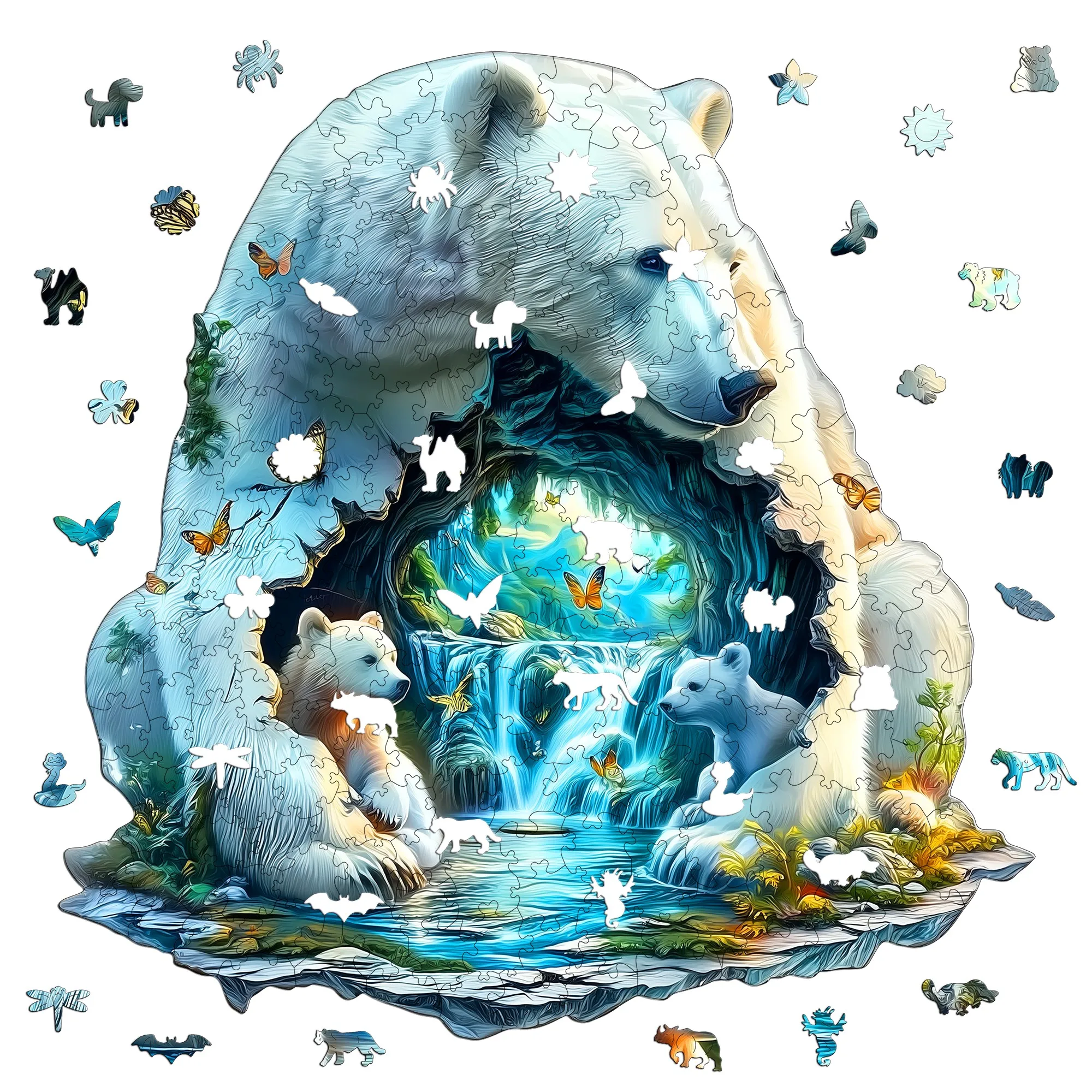 Polar Bear and Animal Friends Theme Wooden Jigsaw Puzzle Wooden Decor Christmas and Halloween Gift Toy for Teen and Kid