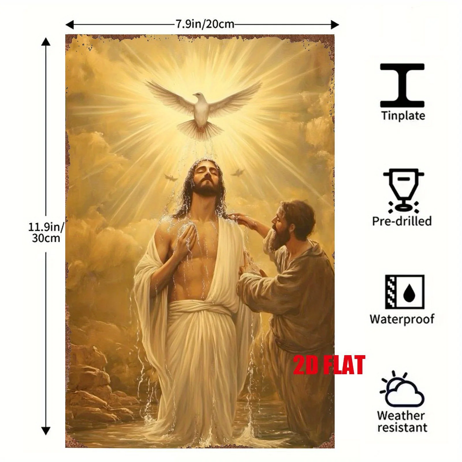 نمط المعمودية 2D طباعة مسطحة لوحة حديد معدنية 1 قطعة 8x12 بوصة مربع جدار الفن اللوحة الزخرفية