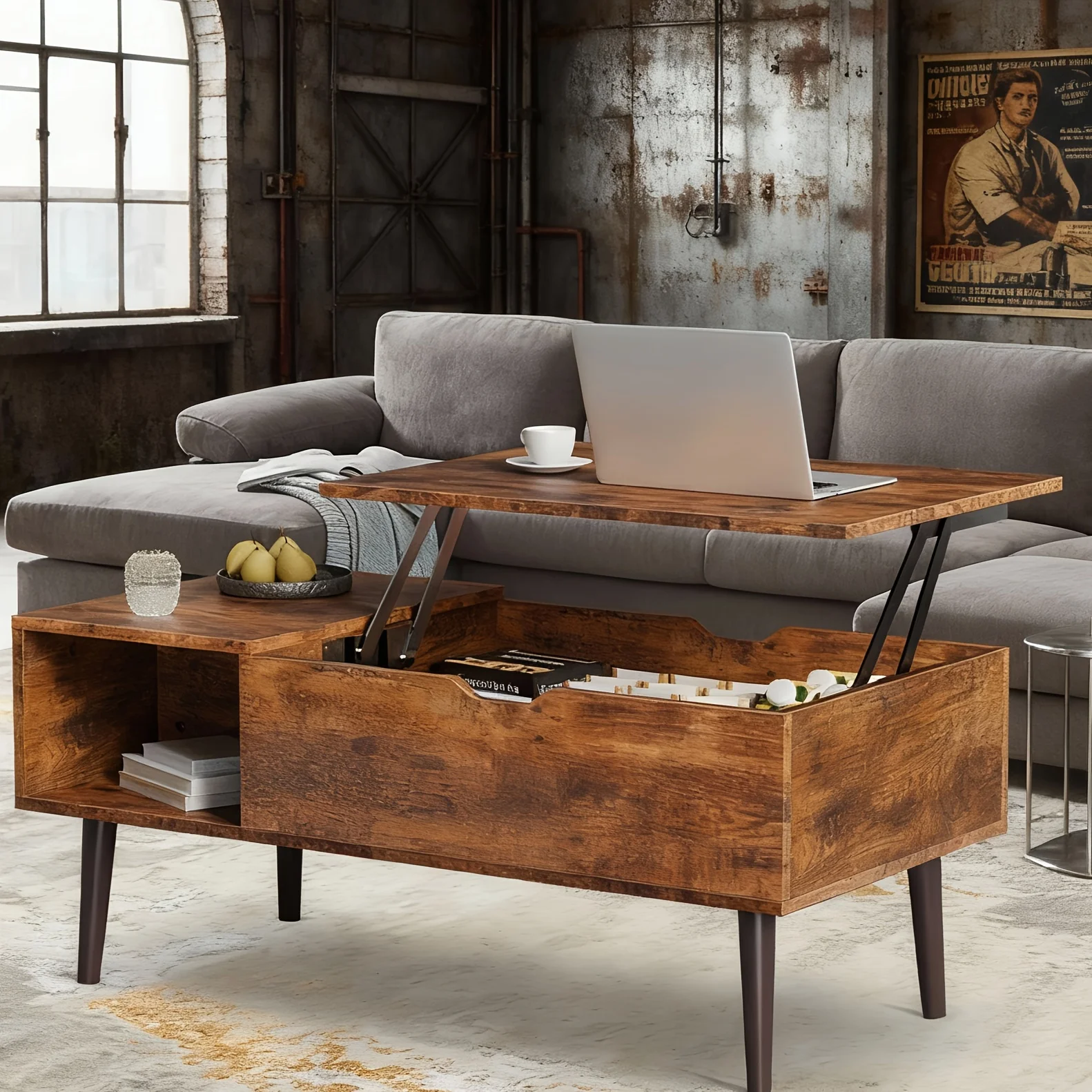 

Multifunctional Lift Top Coffee Table with Storage Compartment and 2 Cubbies | Sturdy Raising Mechanism, Easy to Assemble,