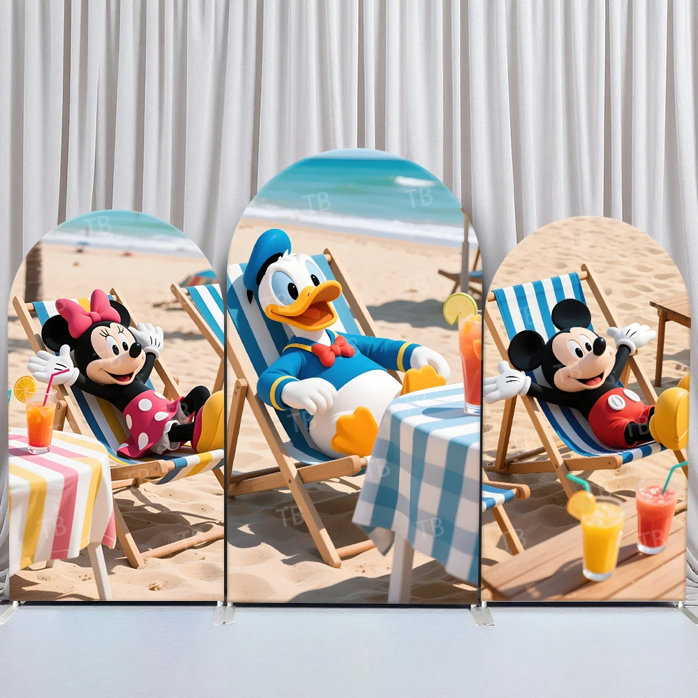 

TB Mickey Mouse and Friends Arch Backdrop Cover Hawaii Beach for Kids Birthday Party Decor Photography Background Wall Props