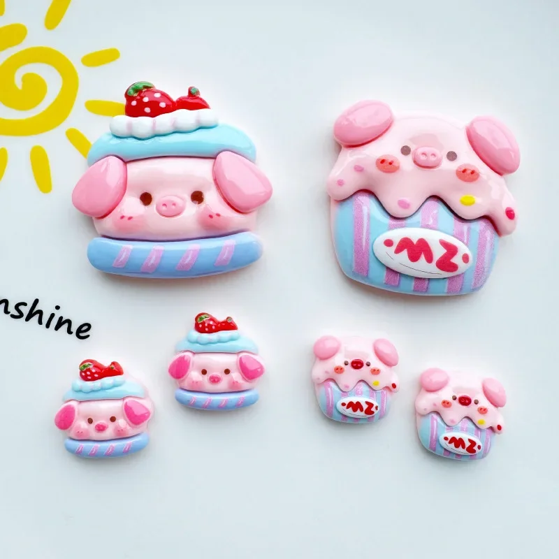 2/5pcs Cute Cake Pig Resin Flatback DIY Jewelry Mobile Phone Case Refrigerator Patch Cartoon Hair Accessories Handmade Materials