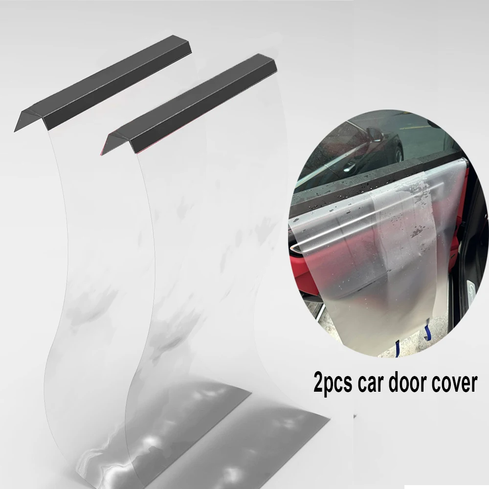 FOSHIO 2pcs/Pack Transparent Car Door Cover Protector PVC Waterproof Sheet for Car Door Panel Auto Detailing Tuck Squeegee Tool