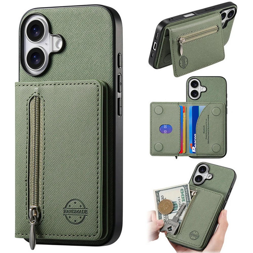 

For iPhone 17 Air 5G Luxury Case Zipper Leather Wallet Funda For iPhone 17 16 15 14 13 12 11 Pro Max 16E 16 Plus+ Back Cover