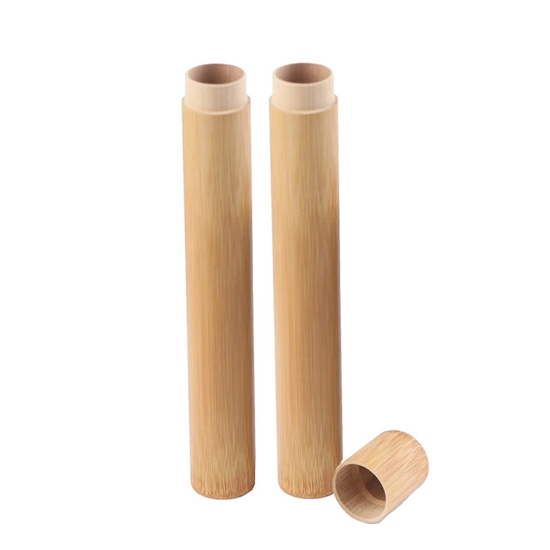 2pcs 21*2.7cm Eco Friendly Round Travel Adult Natural Bamboo Toothbrush Tooth Brush Tube Holder Box Case