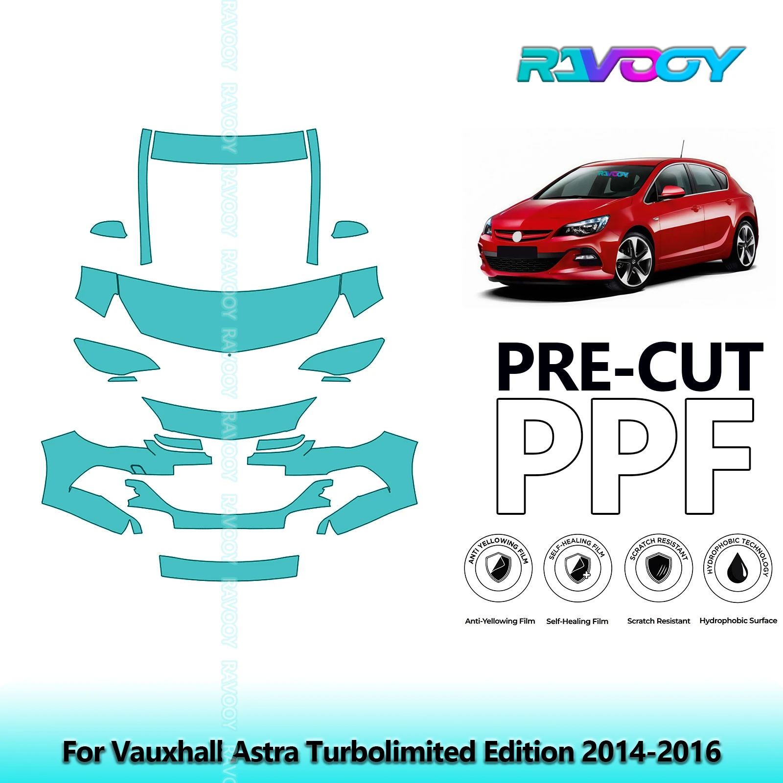 

Передний комплект автомобиля, прозрачный бюстгальтер, предварительно вырезанная защитная пленка для краски PPF для Vauxhall Astra Turbolimited Edition 2014-2016