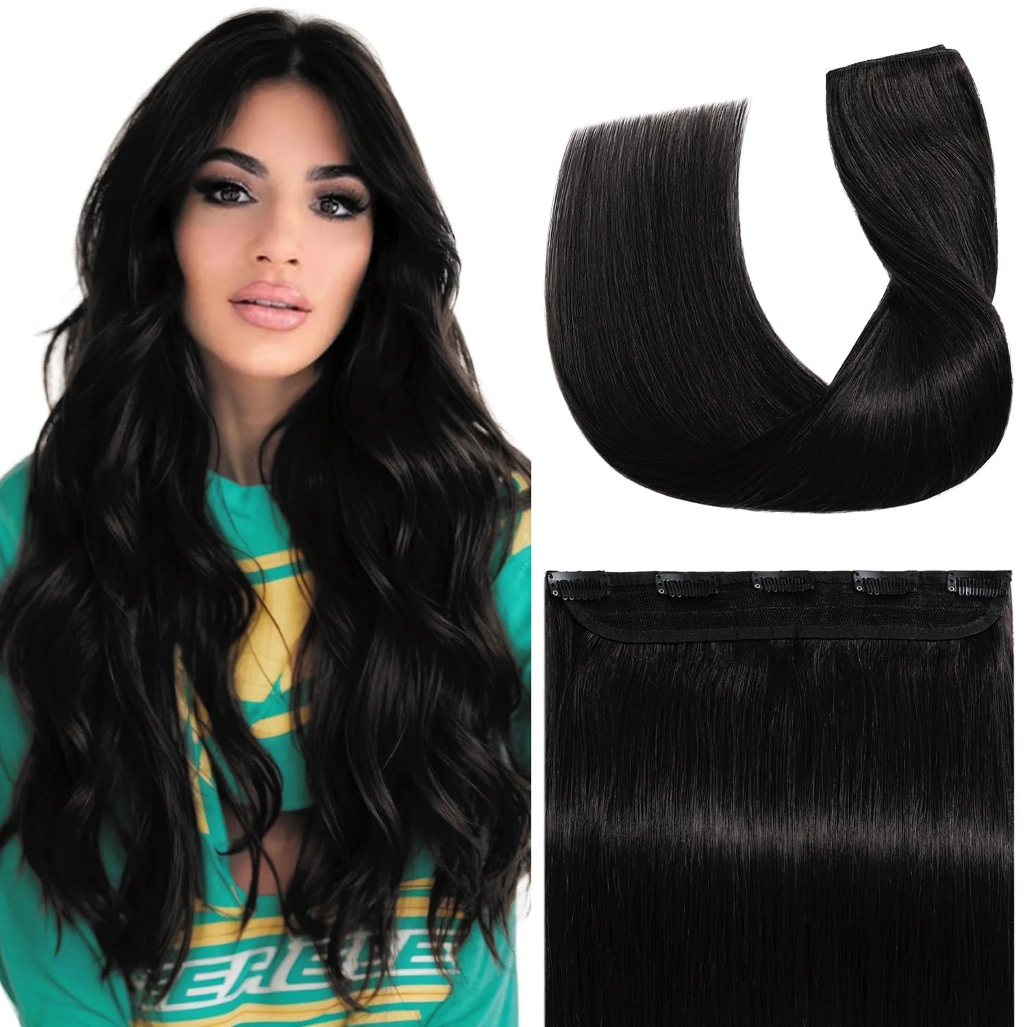 14"-26" Clip in Hair Extensions One Piece 5 Clips Brazilian Straight Natural Color 100% Real Human Hair 9 Colors Available