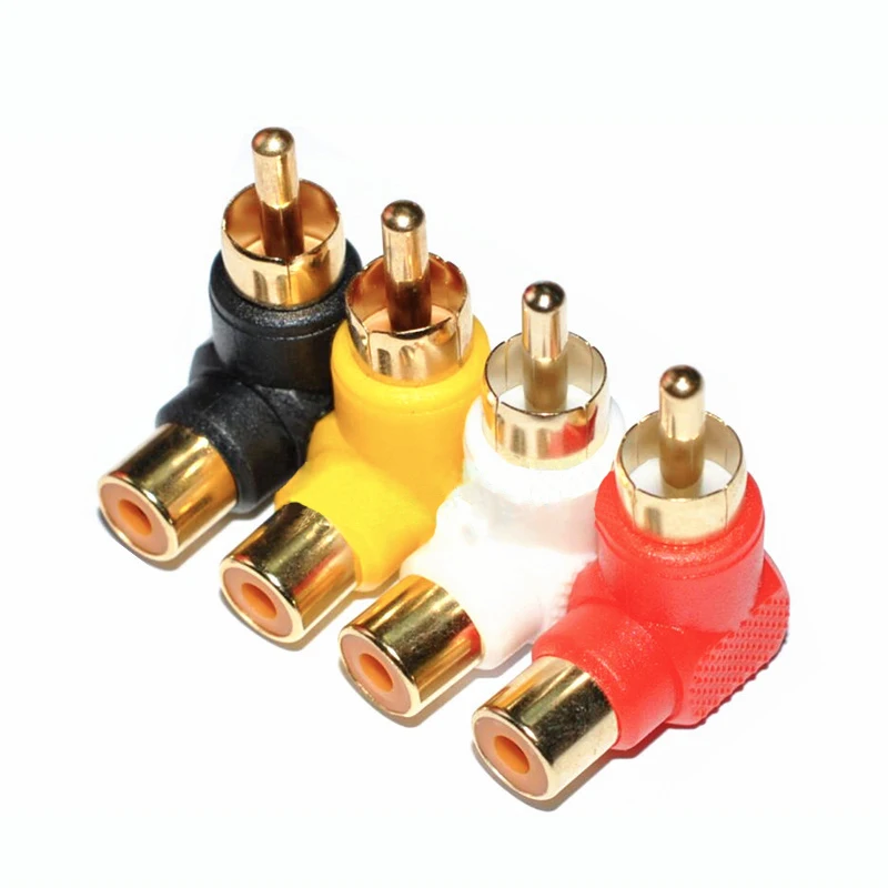 4Pcs Gold-plate RCA Right Angle Connector Plug Adapters Male To Female M/F 90 Degree Elbow Audio Conversion Adapter