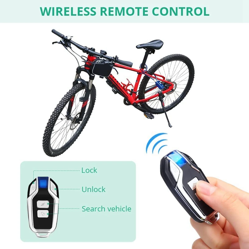 Anti-Theft Security Wireless Remote Control Alarm Lock Bike Lock Black IP55 Waterproof For Oudoor