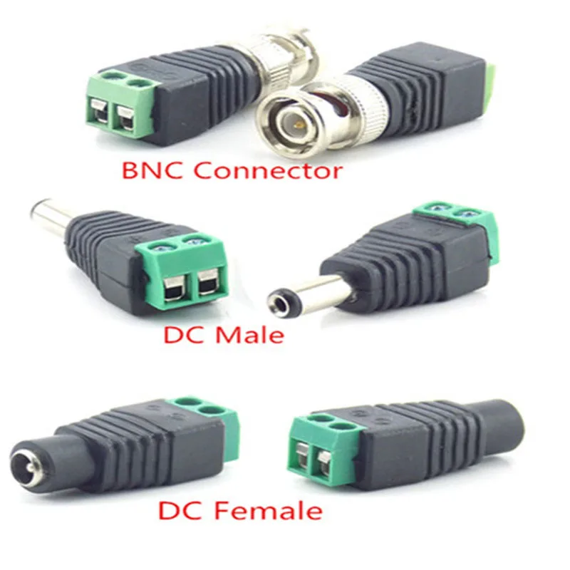 Conector BNC de CC de 12V, adaptador de enchufe macho y hembra, sistema Balun de vídeo CCTV, seguridad coaxial CAT5 para cámara, tira LED H10