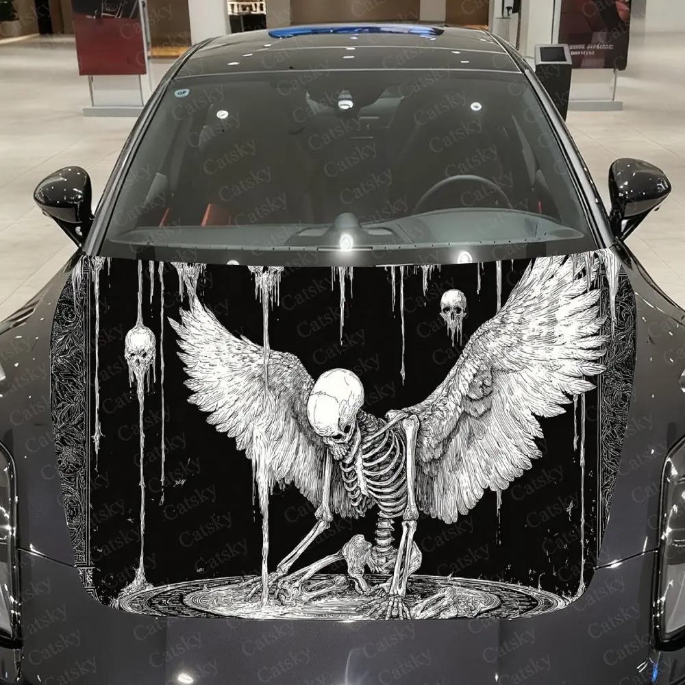 Eroded-Bone Tattered Wing Car Vinyl Wrap, PVC Material Waterproof Car Hood Sticker, Self-Adhesive Scratch-Resistant Stickers