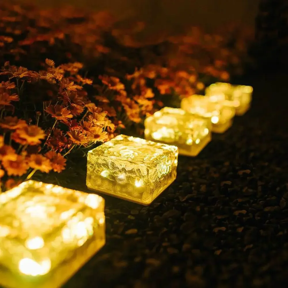 Solar Brick Lights Ice Cube Light Lamp Frosted LED Landscape Light Buried Light for Outdoor Night Lamp Garden Pathway Decoration