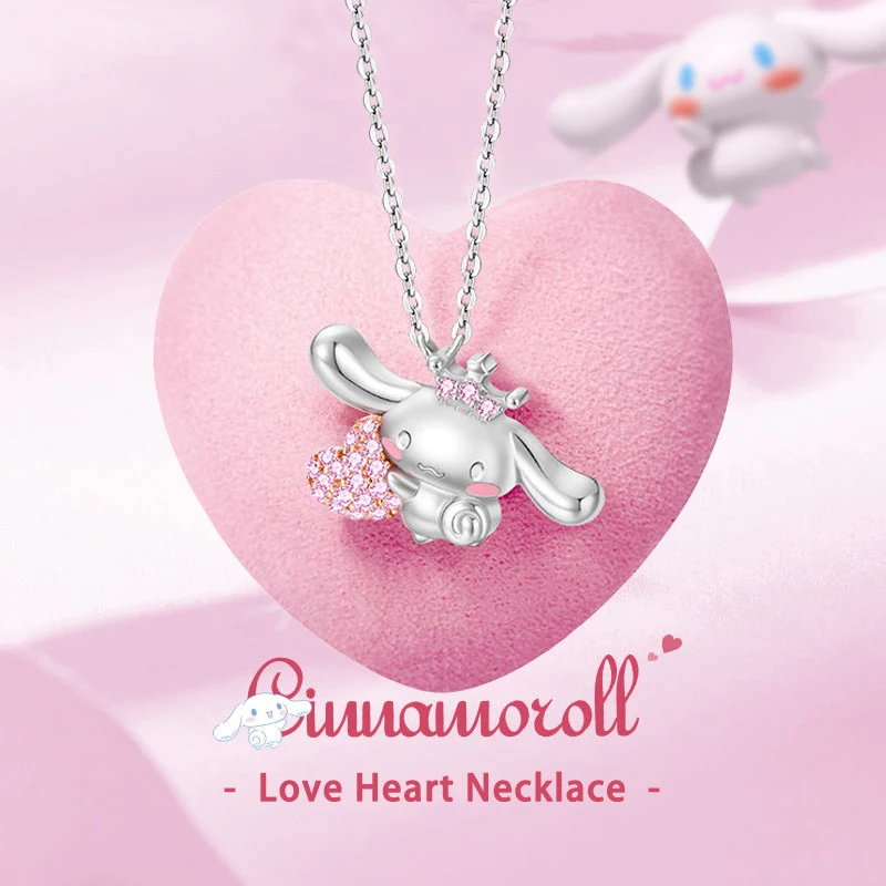 

Cinnamoroll розовое ожерелье с сердечком Kawaii Y2K ювелирные изделия на день Святого Валентина, очаровательное сердце любви, нежный аксессуар для девочек, подарки