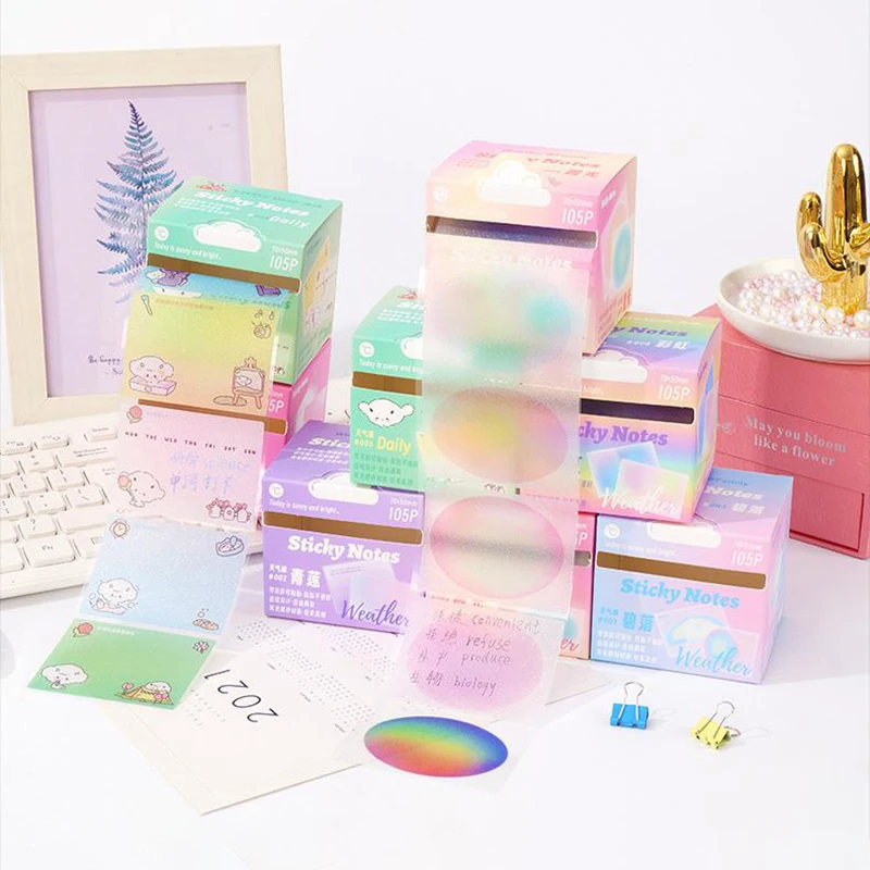 105 листов мультфильм прозрачные липкие заметки Kawaii выдвижной блокнот бумага модная бумага для сообщений милые наклейки для справочника подарки