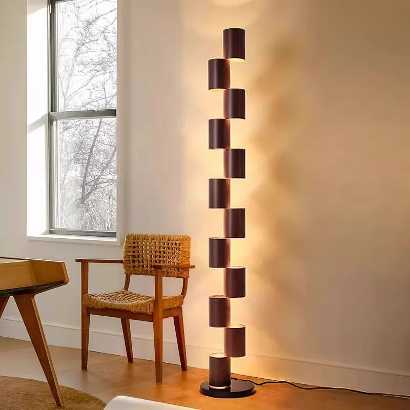 High mountains and flowing water villa floor lamp Japanese architecture homestay designer living room villa art walnut ornaments