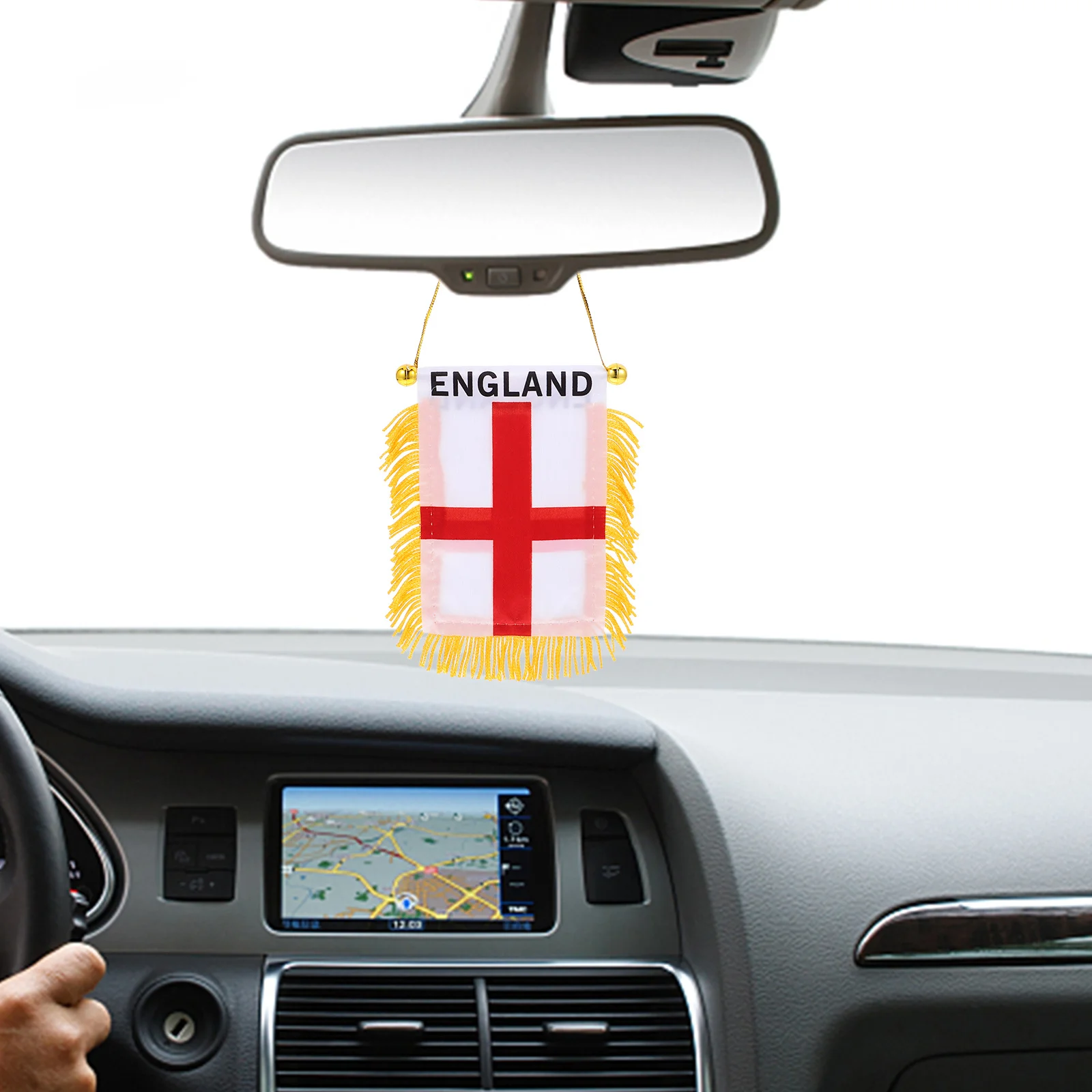 

4Pcs Small Car Hanging Flags England Banners Easy Install Rearview Mirror Decor Fade-Resistant Stylish England Car Flags