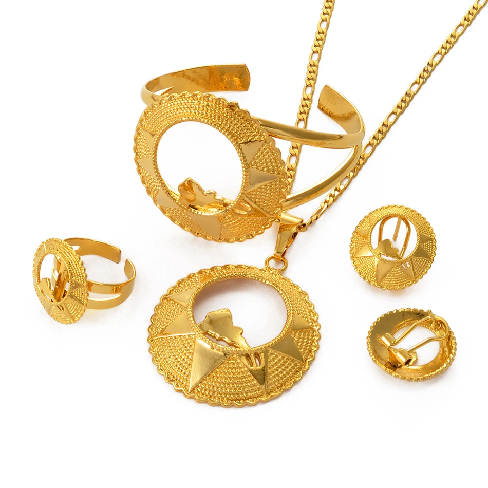 Anniyo Eritrea Map Jewelry Sets Gold Color Habesha Wedding Jewelry Africa Bride Ethiopia Weeding Products #042202