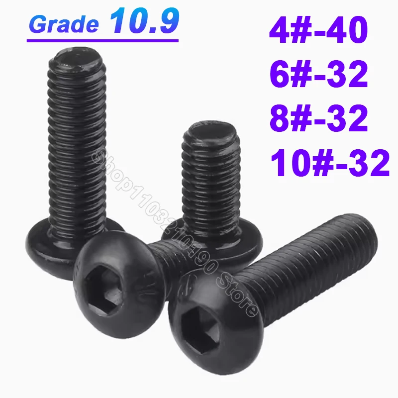 

5Pcs 4#-40 6#-32 8#-32 10#-32 Grade 10.9 UNC US American Standard Hexagon Hex Socket Round Button Head Screw Allen Bolt ISO7380