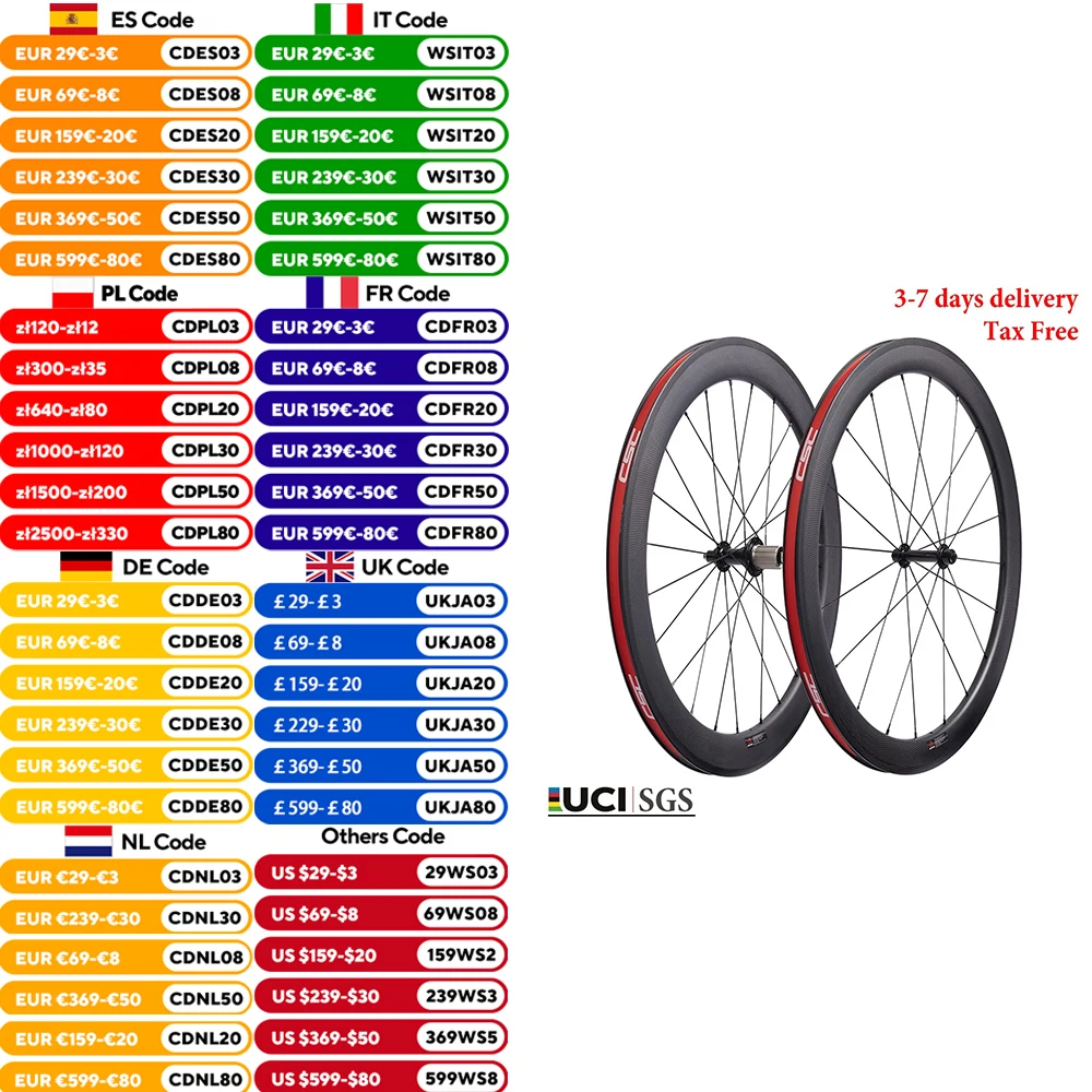 CSC Racing Road bicycle 700C carbon wheels Clincher tubeless Toray  60x25mm Super Light novatec hub