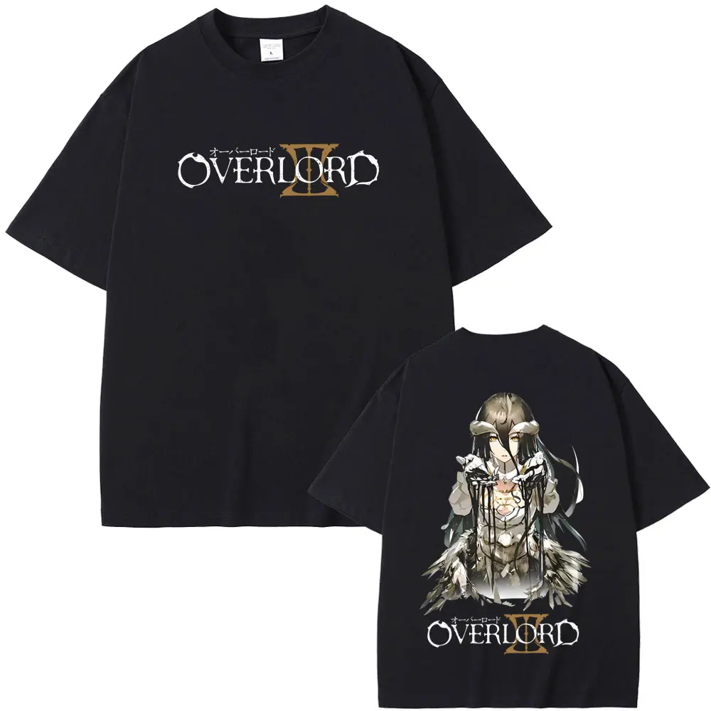 Anime Overlord Albedo T-shirt Men Women Casual Vintage Cotton Short Sleeve T Shirt Men's Manga Harajuku T-shirts 90s Streetwear