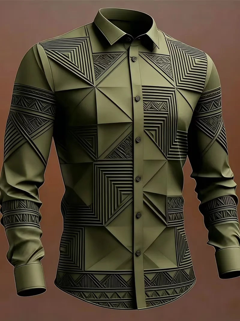 New men's Island Coconut Tree Tropical Flower Sea View Printed Long Sleeved Shirt With Matte Drape Collar Top