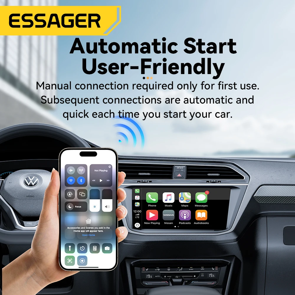 Essager USB-A Wireless CarPlay Adapter for iPhone Wired to Wireless Carplay Dongle Plug And Play USB Connection Auto Car Dongle