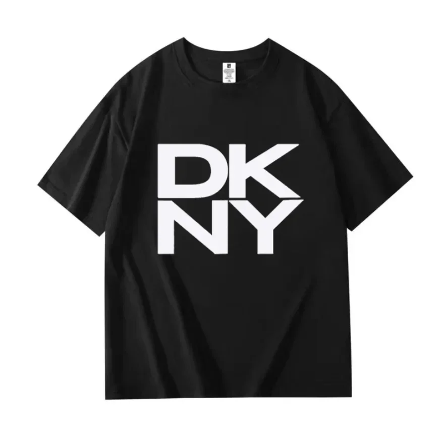 Cotton Letter Fashion Print DKNY T-Shirt Casual Short Sleeve Tees Women\'s Men\'s Clothing Versatile Leisure Loose Version Unisex