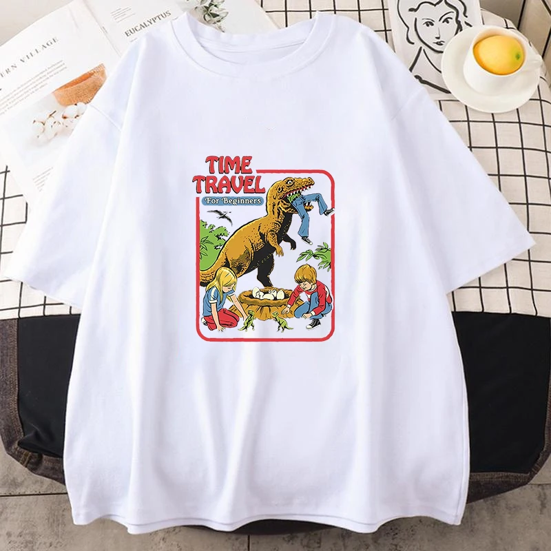 Stealing Dinosaur Baby Caught Pattern Retro Men Women T-shirts Casual Short Sleeve Fashion Breathable Unisex Tees Street Fashion