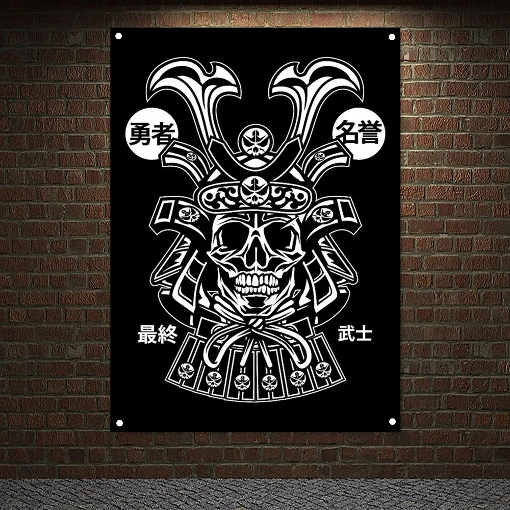 Vintage Samurai Tattoo Posters Banners Wall Hanging Ornaments Skull Art Flags Canvas Painting Home Decor Wall Sticker Tapestry