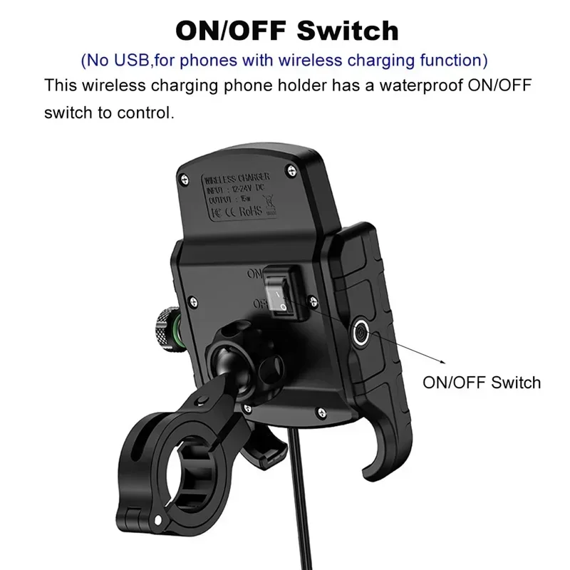 حامل دراجة نارية مع شحن لاسلكي دراجة نارية QC3.0 شحن سريع الهاتف الخليوي حامل لاسلكي المقود جبل حامل حامل GPS حامل