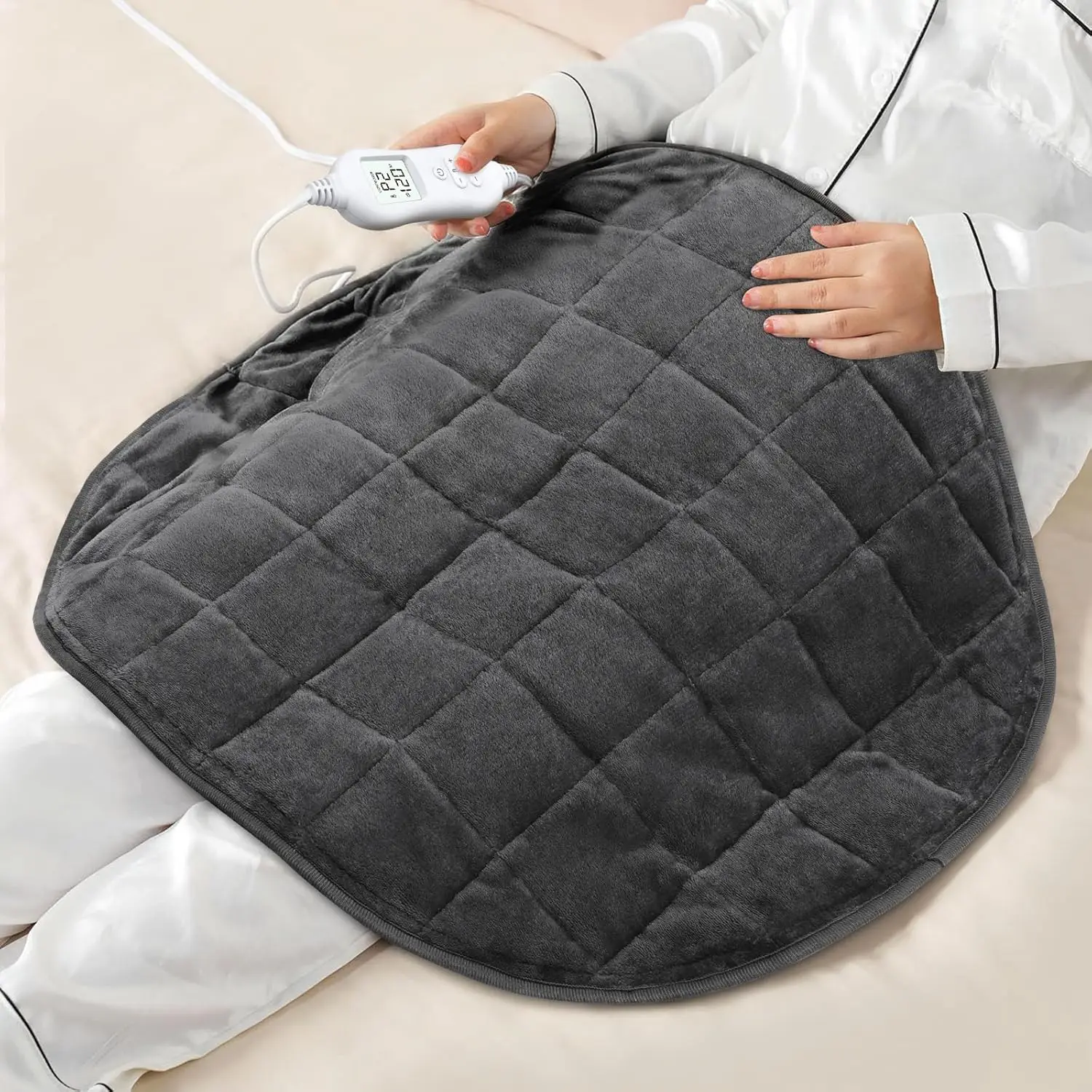 

5lbs Weighted Heating Pad, Small Electric Heated Blanket with 6 Heat Settings, Timer & Auto Shut-Off, Relief for Period Cramps, Back Pain, Lap, Machine Washable, 29x24 inch, Grey