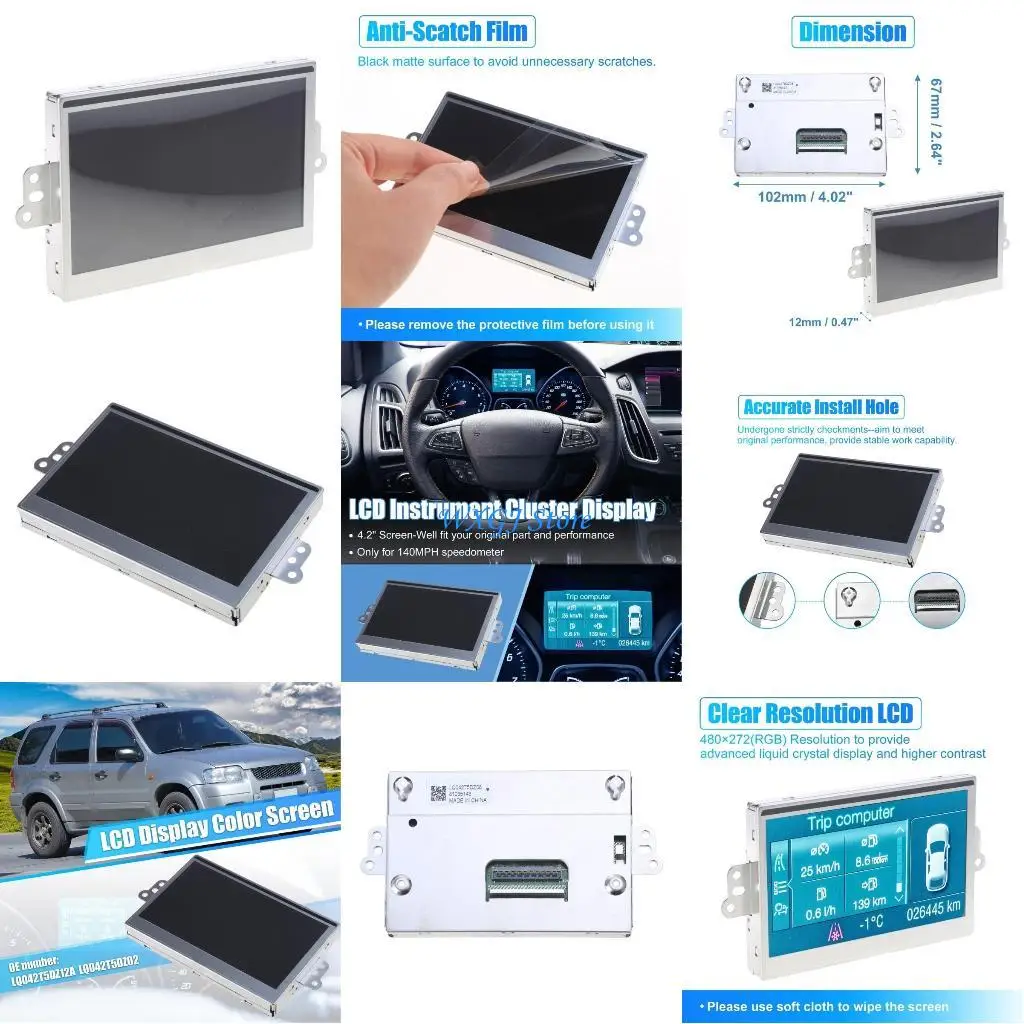 

37JE Car LCD Display Color Screen LQ042T5DZ12A for LQ042T5DZ02 LQ042T5DZ14A LQ042T5DZ14B LQ042T5DZ08 LQ042T5DZ08B Speedometer