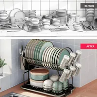 2 tier dish drying rack drain board set tableware drainer Kitchen countertop storage rack cup holder Knife and fork holder - Image 3