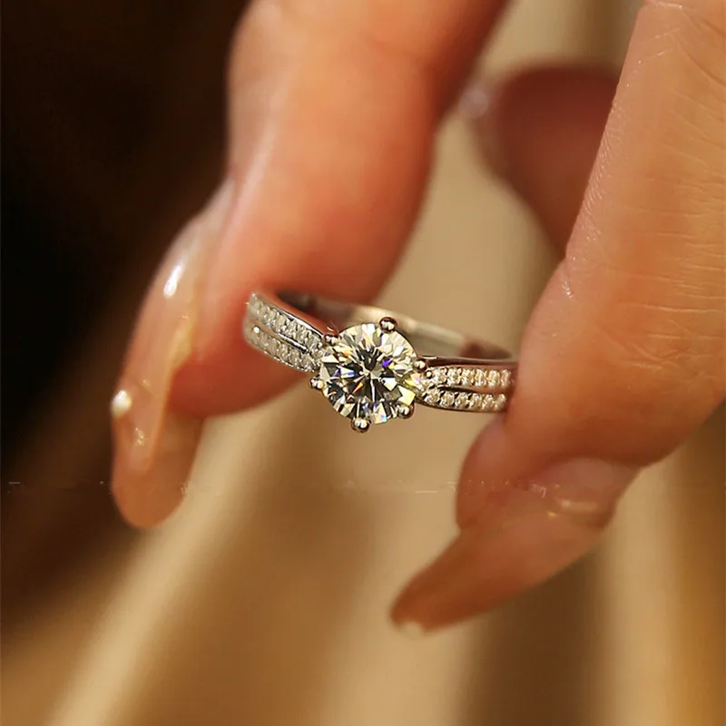 CC Ring Wedding Jewelry 1 Carat Diamant Zirconia Stone Silver Color Fashion Accessories Engagement Rings For Women CC1577