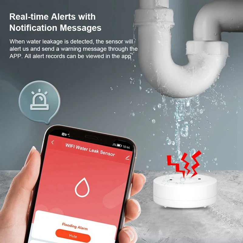 Tuya Wifi Water Leak Sensor Flood Leakage Detector With Sound Alarm 80Db IP55 Waterproof Water Sensor Remote Monitor